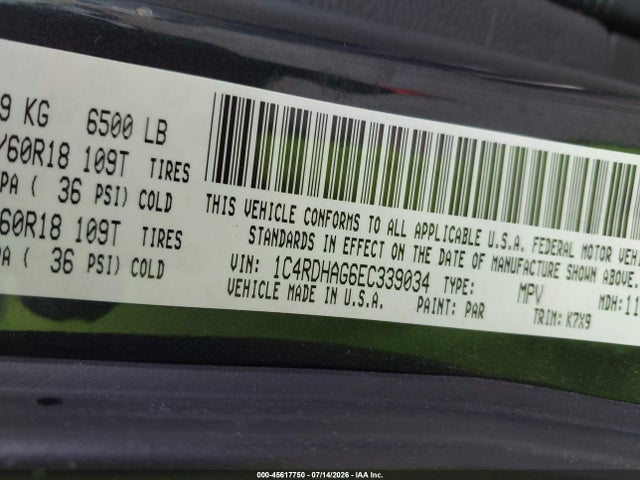 2014 Dodge Durango Sxt მანქანა იყიდება აუქციონზე, vin: 1C4RDHAG6EC339034, აუქციონის ნომერი: 45617750
