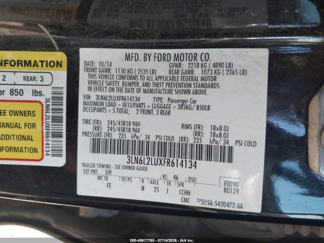 Продаж на аукціоні авто 2015 Lincoln Mkz Hybrid, vin: 3LN6L2LUXFR614134, номер лоту: 45617765