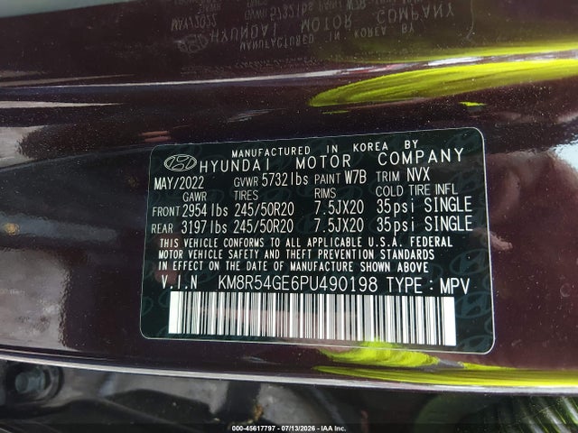 KM8R54GE6PU490198 Hyundai Palisade Limited