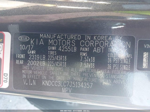 2018 Kia Niro Ex მანქანა იყიდება აუქციონზე, vin: KNDCC3LC7J5134357, აუქციონის ნომერი: 45617832