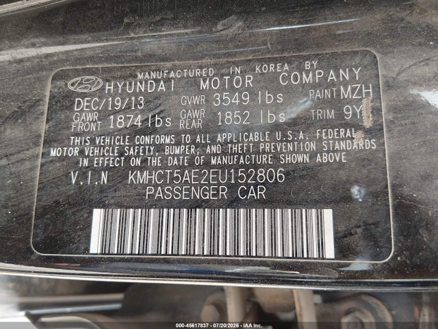 KMHCT5AE2EU152806 Hyundai ACCENT GS