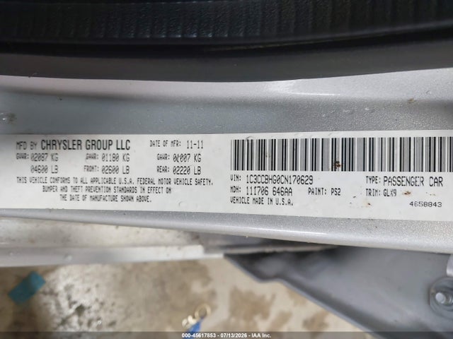 Aukcja sprzedaży 2012 Chrysler 200 S, vin: 1C3CCBHG0CN170629, numer aukcji: 45617853