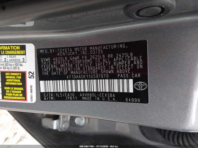 Toyota CAMRY SE 2025 4T1DAACK1SU597670 Image 9