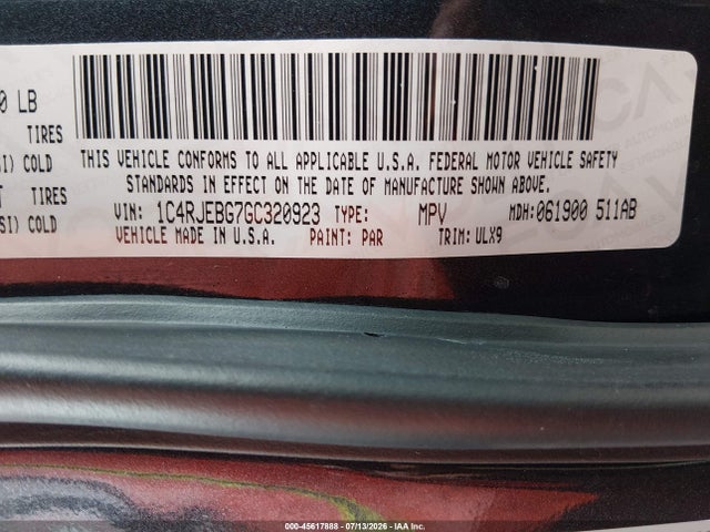 45617888 :رقم المزاد ، 1C4RJEBG7GC320923 vin ، 2016 Jeep Grand Cherokee Limited مزاد بيع