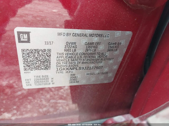Aukcja sprzedaży 2018 Gmc Acadia Denali, vin: 1GKKNPLS9JZ177907, numer aukcji: 45617916