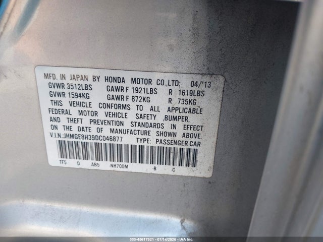 Продаж на аукціоні авто 2013 Honda Fit, vin: JHMGE8H39DC046877, номер лоту: 45617921
