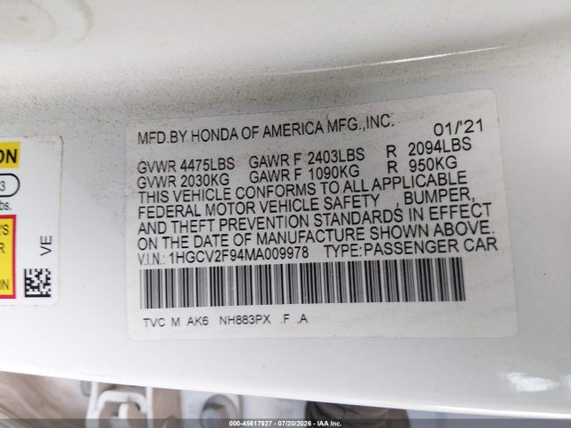 1HGCV2F94MA009978 Honda Accord Touring