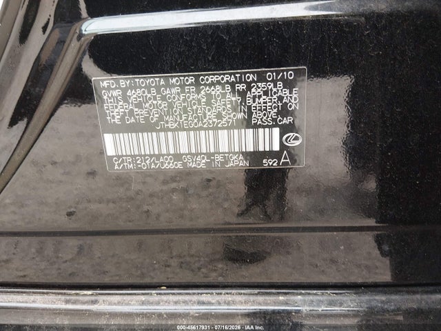 Aukcja sprzedaży 2010 Lexus Es 350, vin: JTHBK1EG0A2372571, numer aukcji: 45617931