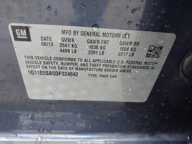 45617961 :رقم المزاد ، 1G11E5SA5DF324842 vin ، 2013 Chevrolet Malibu 2lt مزاد بيع