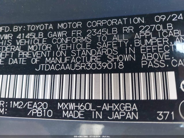 JTDACAAU5R3039018 Toyota PRIUS XLE