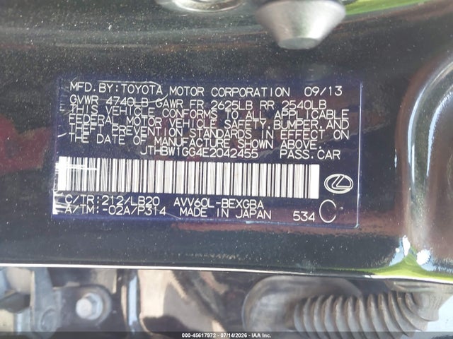 Продаж на аукціоні авто 2014 Lexus Es 300h, vin: JTHBW1GG4E2042455, номер лоту: 45617972