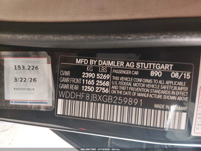 2016 Mercedes-benz E 350 4matic მანქანა იყიდება აუქციონზე, vin: WDDHF8JBXGB259891, აუქციონის ნომერი: 45617990