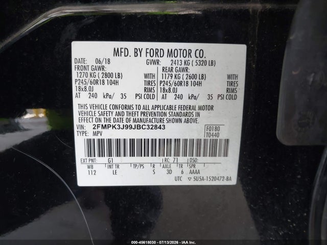 2FMPK3J99JBC32843 Ford EDGE SEL