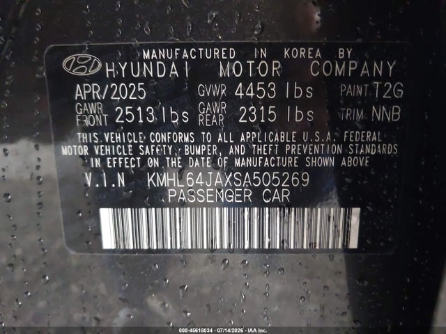 Продаж на аукціоні авто 2025 Hyundai Sonata Sel, vin: KMHL64JAXSA505269, номер лоту: 45618034