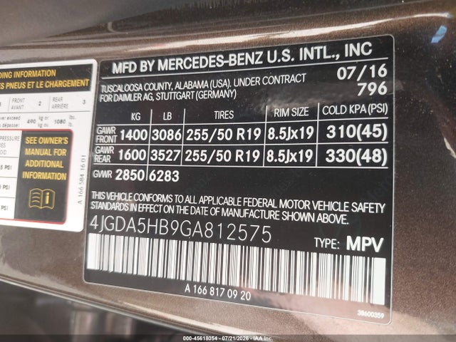Продаж на аукціоні авто 2016 Mercedes-benz Gle 350 4matic, vin: 4JGDA5HB9GA812575, номер лоту: 45618054