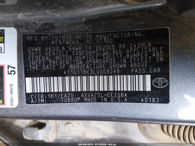 Toyota Camry Se Awd 2020 4T1G11BK3LU009249 Image 9