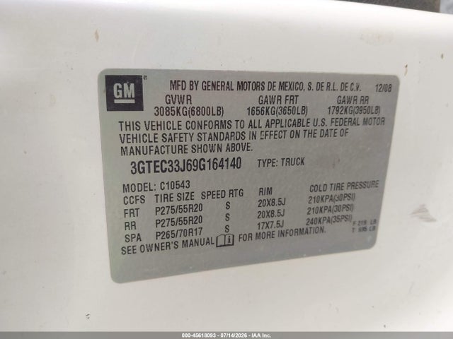 Aukcja sprzedaży 2009 Gmc Sierra 1500 Slt, vin: 3GTEC33J69G164140, numer aukcji: 45618093