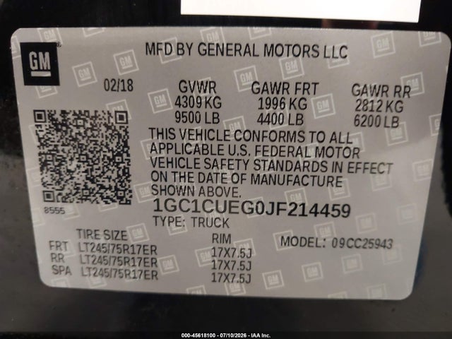 Chevrolet Silverado 2500hd Wt 2018 1GC1CUEG0JF214459 Image 9