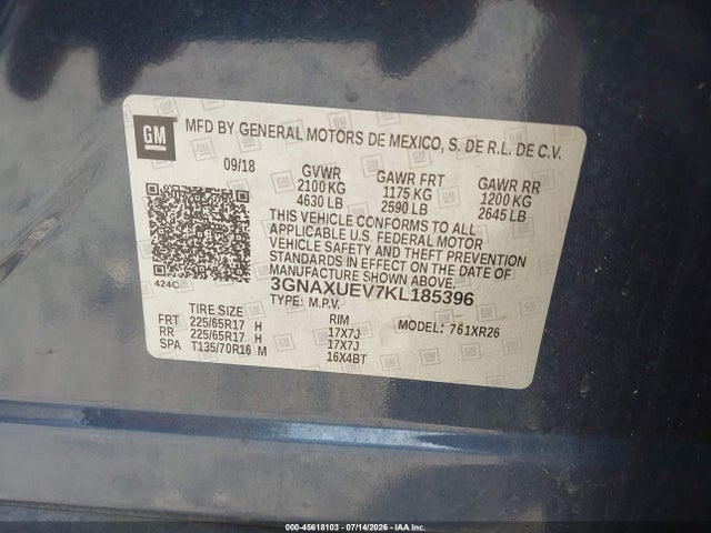 Chevrolet EQUINOX LT 2019 3GNAXUEV7KL185396 Image 9