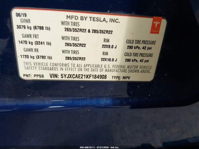 Tesla Model X 100d/75d/long Range 2019 5YJXCAE21KF184908 Image 8