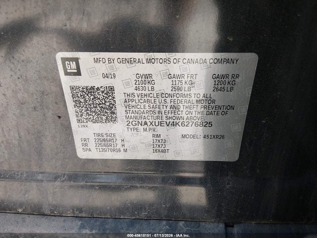 Chevrolet EQUINOX LT 2019 2GNAXUEV4K6276825 Image 9