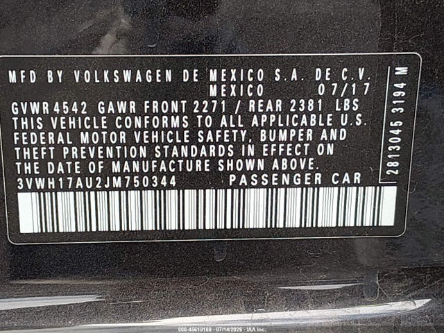 3VWH17AU2JM750344 Volkswagen Golf Alltrack Tsi S/tsi Se/tsi Sel