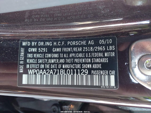 2011 Porsche Panamera 4 მანქანა იყიდება აუქციონზე, vin: WP0AA2A71BL011129, აუქციონის ნომერი: 45618194
