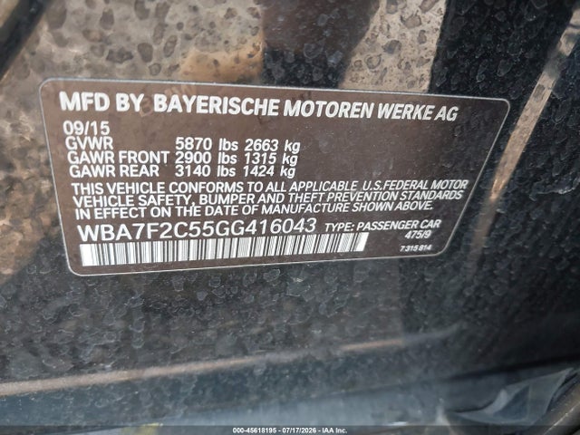 Продажа на аукционе авто 2016 Bmw 750i Xdrive, vin: WBA7F2C55GG416043, номер лота: 45618195