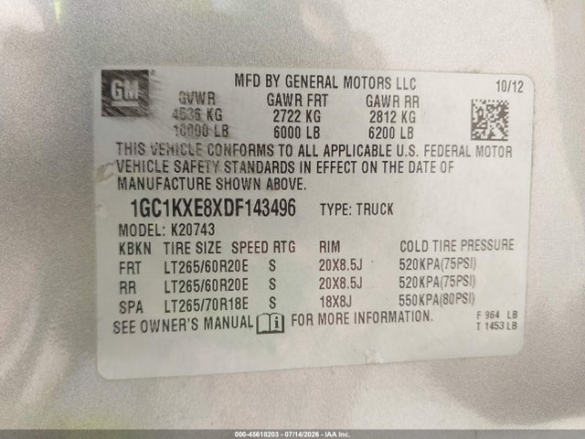 Продаж на аукціоні авто 2013 Chevrolet Silverado 2500hd Lt, vin: 1GC1KXE8XDF143496, номер лоту: 45618203