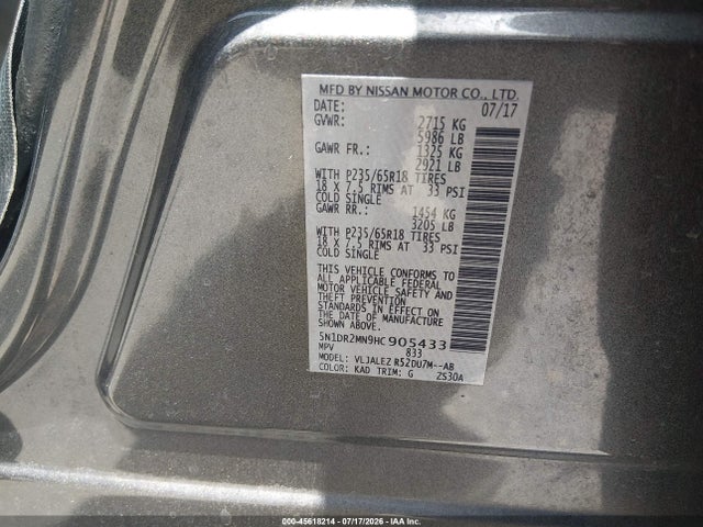 5N1DR2MN9HC905433 Nissan Pathfinder Sv