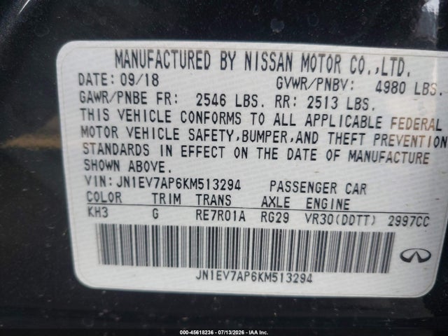 JN1EV7AP6KM513294 Infiniti Q50 3.0t Luxe