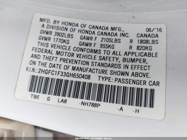 Honda Civic Ex-t 2016 2HGFC1F33GH650408 Image 9