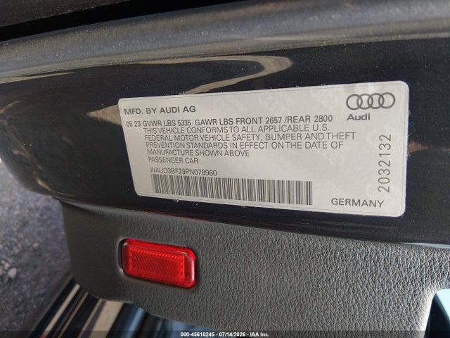 2023 Audi A6 Premium 45 Tfsi Quattro S Tronic მანქანა იყიდება აუქციონზე, vin: WAUD3BF29PN078980, აუქციონის ნომერი: 45618245