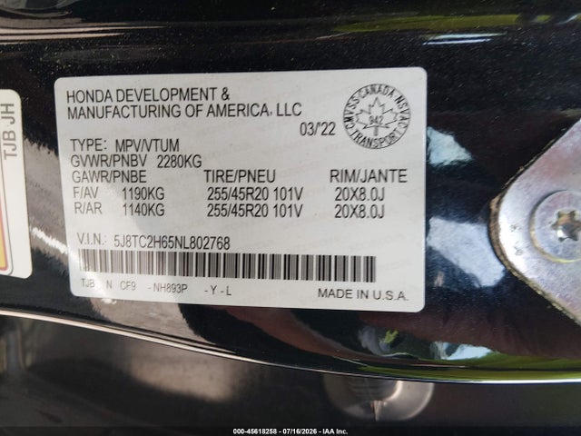 Продаж на аукціоні авто 2022 Acura Rdx A-spec Package, vin: 5J8TC2H65NL802768, номер лоту: 45618258