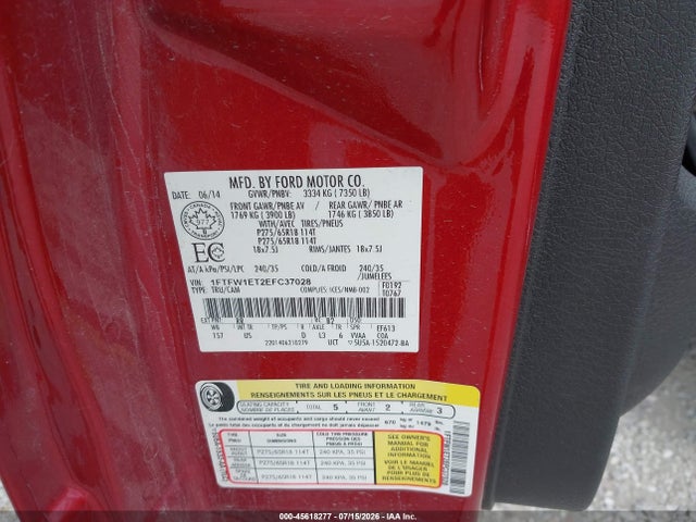 Ford F-150 Xlt 2014 1FTFW1ET2EFC37028 Image 9