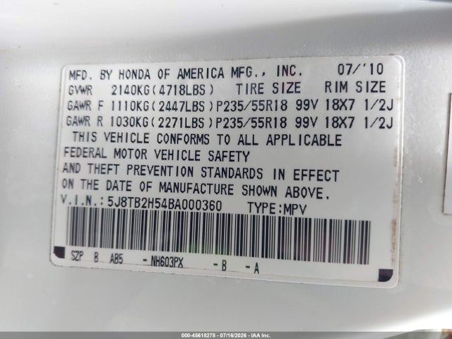Продаж на аукціоні авто 2011 Acura Rdx, vin: 5J8TB2H54BA000360, номер лоту: 45618278
