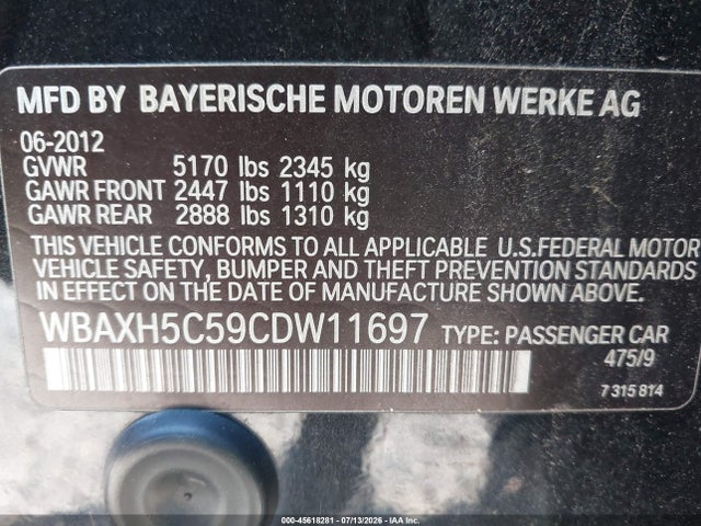 Продажа на аукционе авто 2012 Bmw 528i Xdrive, vin: WBAXH5C59CDW11697, номер лота: 45618281