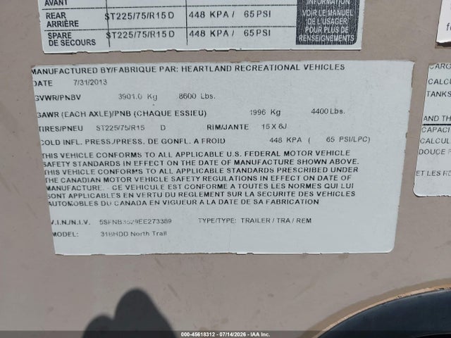 Heartland Rv North Trail 2014 5SFNB3529EE273389 Image 9