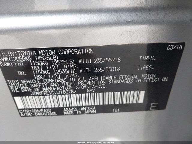 JTMYFREV2JJ180782 Toyota Rav4 Limited