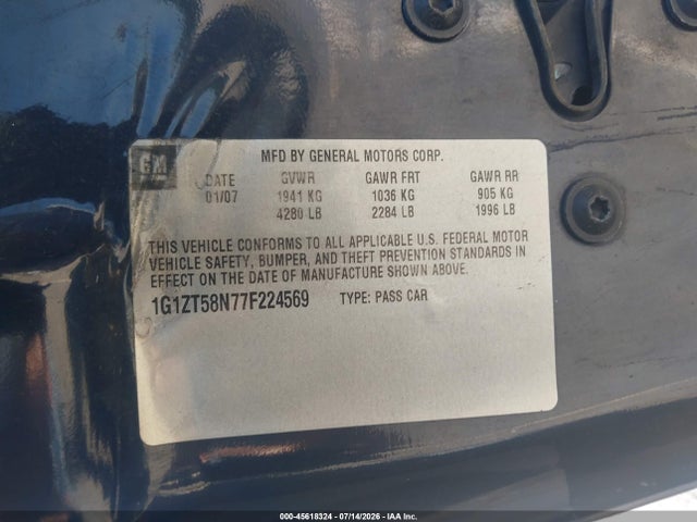 45618324 :رقم المزاد ، 1G1ZT58N77F224569 vin ، 2007 Chevrolet Malibu Lt W/2lt مزاد بيع