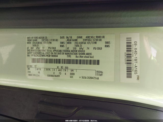 Ford Transit-350 Xl 2018 1FBZX2ZM9JKB18904 Image 9