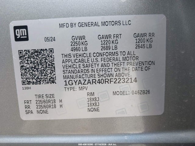 Продаж на аукціоні авто 2024 Cadillac Xt4 Fwd Luxury, vin: 1GYAZAR40RF223214, номер лоту: 45618390