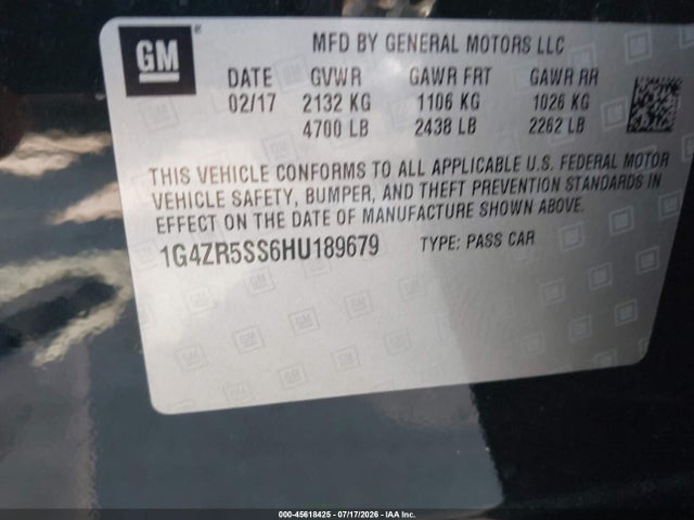 Продаж на аукціоні авто 2017 Buick Lacrosse Premium, vin: 1G4ZR5SS6HU189679, номер лоту: 45618425