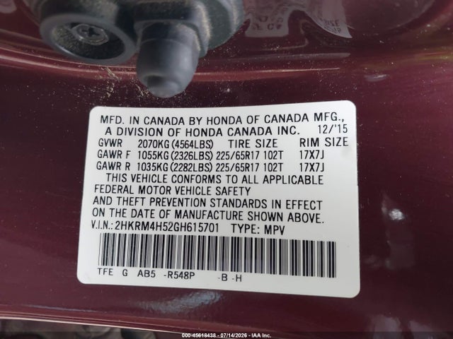 Honda CR-V EX 2016 2HKRM4H52GH615701 Image 9