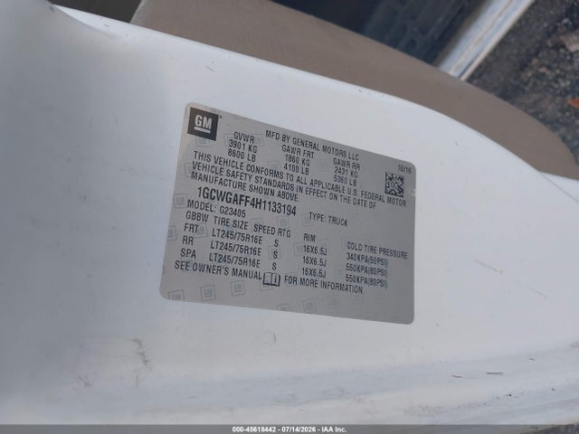 Chevrolet Express 2500 Work Van 2017 1GCWGAFF4H1133194 Image 9