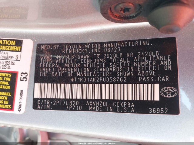 4T1K31AK2PU058762 Toyota Camry Xse Hybrid