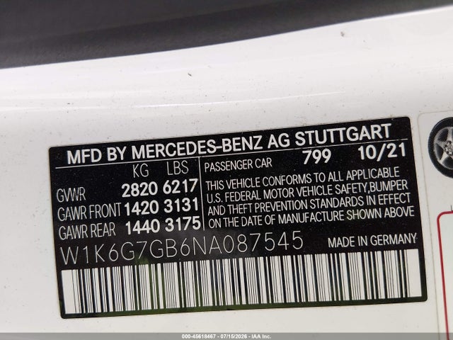 Продажа на аукционе авто 2022 Mercedes-benz S 580 4matic, vin: W1K6G7GB6NA087545, номер лота: 45618467