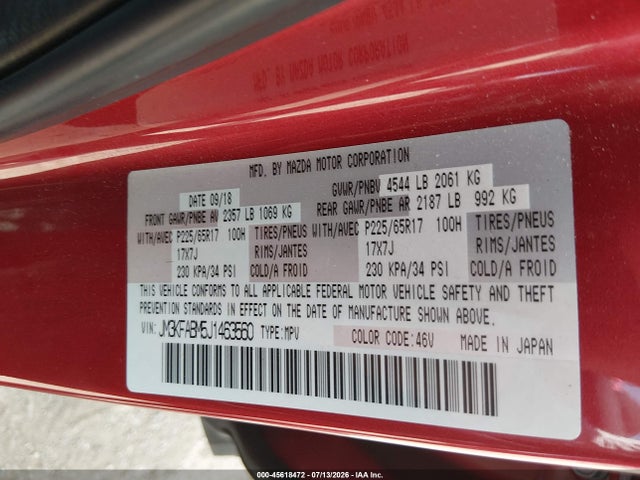 Продажа на аукционе авто 2018 Mazda Cx-5 Sport, vin: JM3KFABM5J1463560, номер лота: 45618472