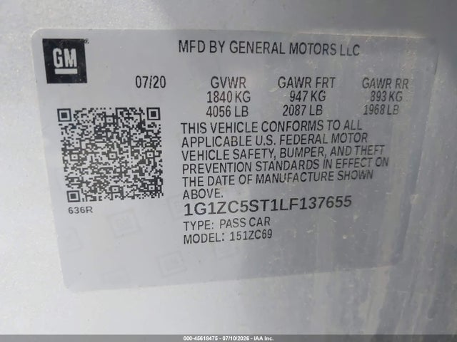 1G1ZC5ST1LF137655 Chevrolet Malibu Fwd 1fl