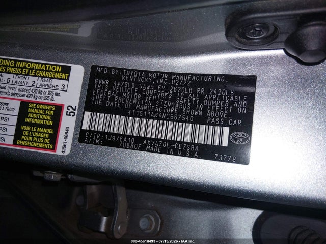 Toyota CAMRY SE 2022 4T1G11AK4NU667540 Image 9